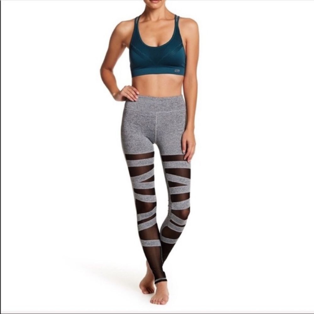 Electric Yoga Gray Mesh Ballerina Lace Up Leggings Size Small